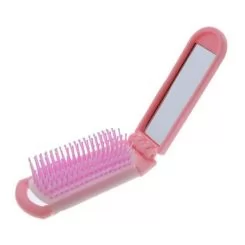 Фото Щетка массажная складная розовая с зеркальцем Folding Brush - 1